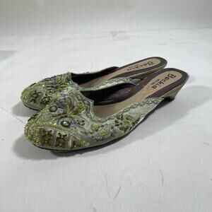 Vintage green beaded mules
